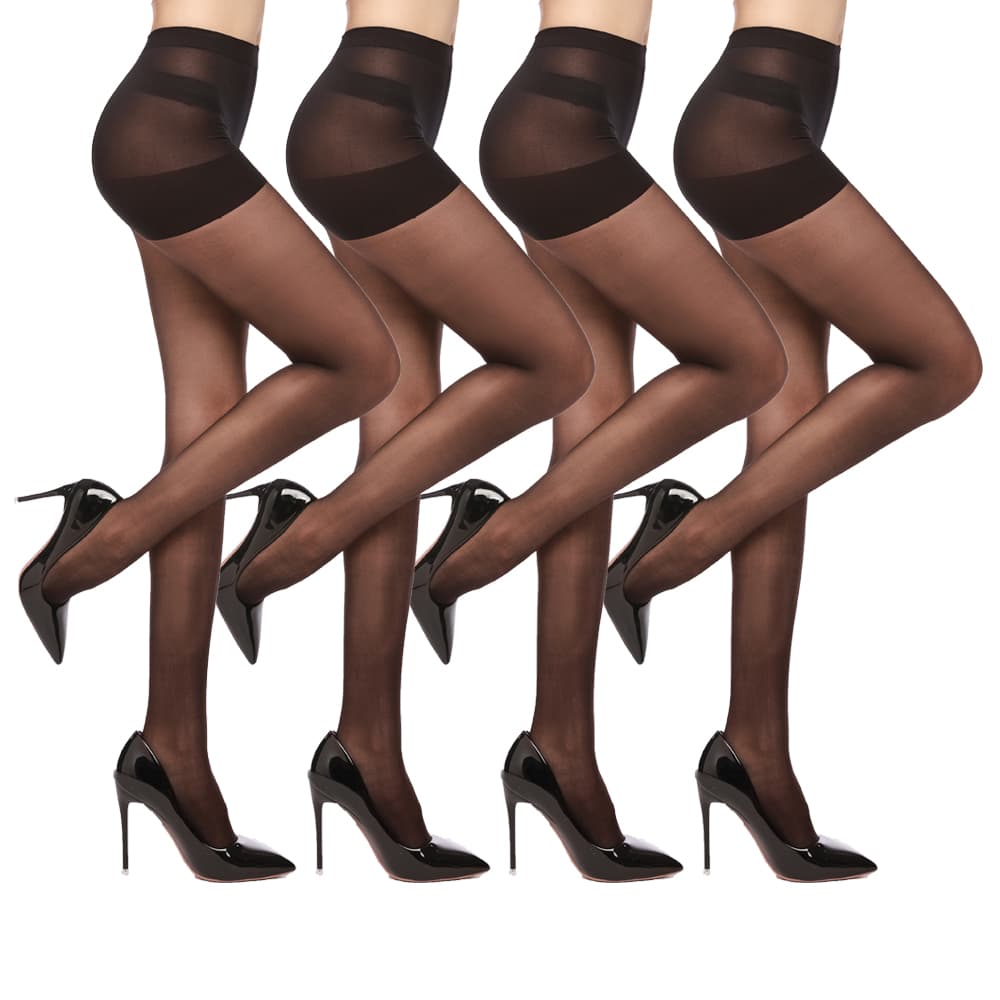 4 Pairs Women's Sheer Tights 20 Denier Control Top Pantyhose With Reinforced Toes 2