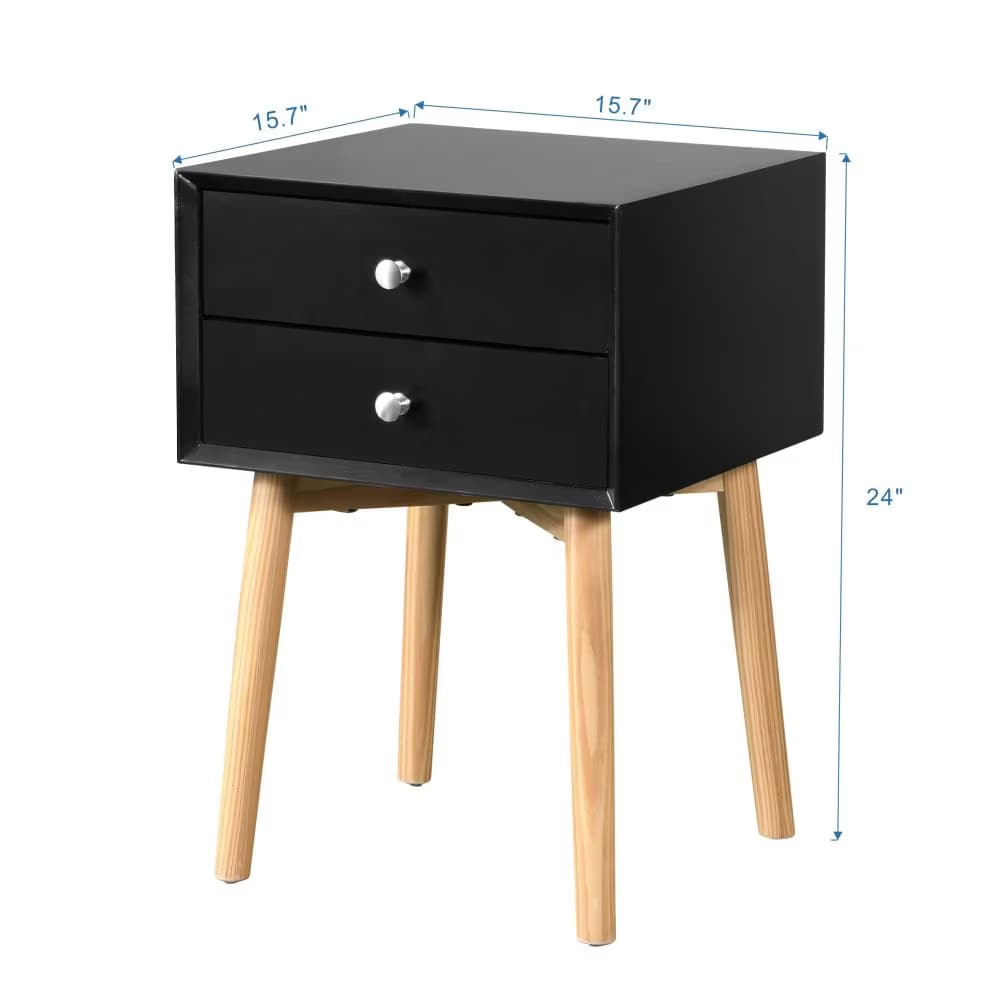 Side Table,Bedside Table With 2 Drawers And Rubber Wood Legs, Mid-Century Modern Storage Cabinet For Bedroom Living Room 3