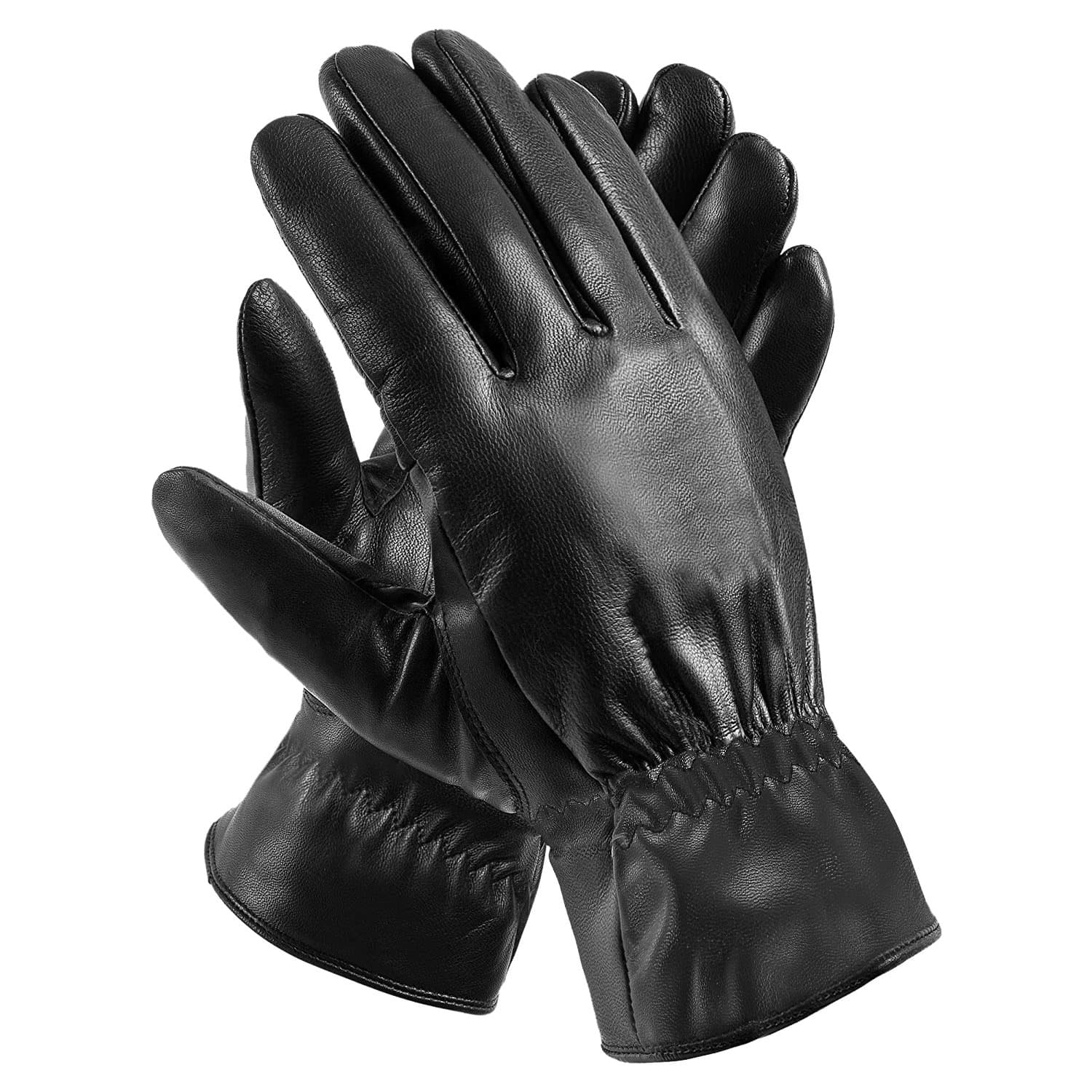 1Pair Unisex Black Leather Gloves Winter Warm Windproof High Quality Soft Gloves Outdoor Cycling Skiing Running Motorbike Gloves 4
