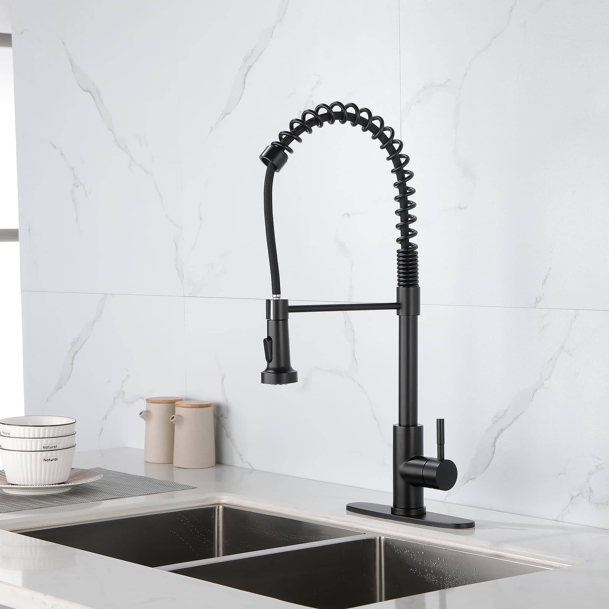 Solid Brass Single Handle Single Rod Downward Spring Kitchen Sink Faucet 3
