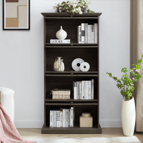 Glass Display Cabinet 4 Tier Glass Display Cabinet Storage Curio Cabinet With Flip Up Glass Doors, Collectors Showcase Toy  Organizers Rack, Bookcase For Living Room BRO 2