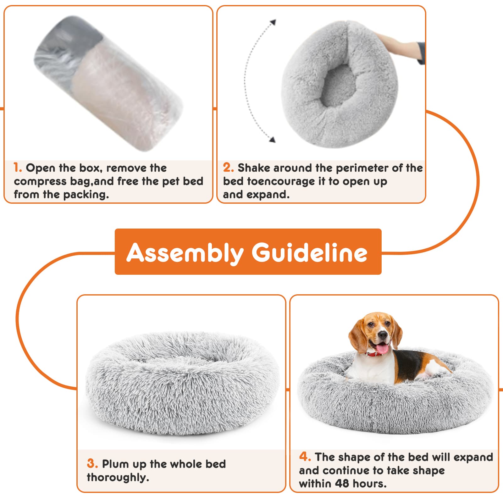 24 Inch Anti-Slip Round Fluffy Plush Faux Fur Cat Bed, Fits Up To 25 Lbs Pets 2