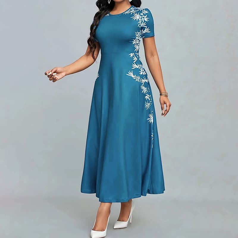 Women's Elegant Short Sleeve Maxi Dresses Casual Empire Waist Long Dress 2