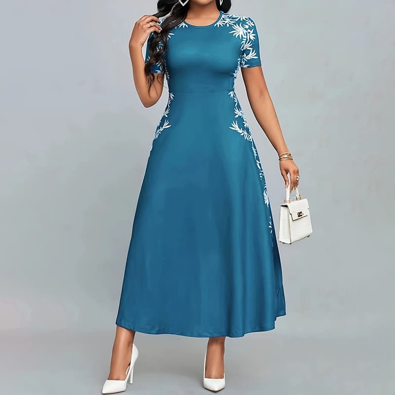 Women's Elegant Short Sleeve Maxi Dresses Casual Empire Waist Long Dress 4