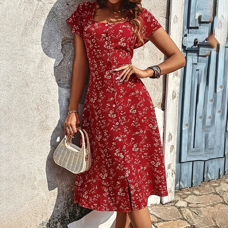 Summer Floral Print Maxi Dress Women Button Up Split Long Flowy Bohemian Beach Party Dresses 2