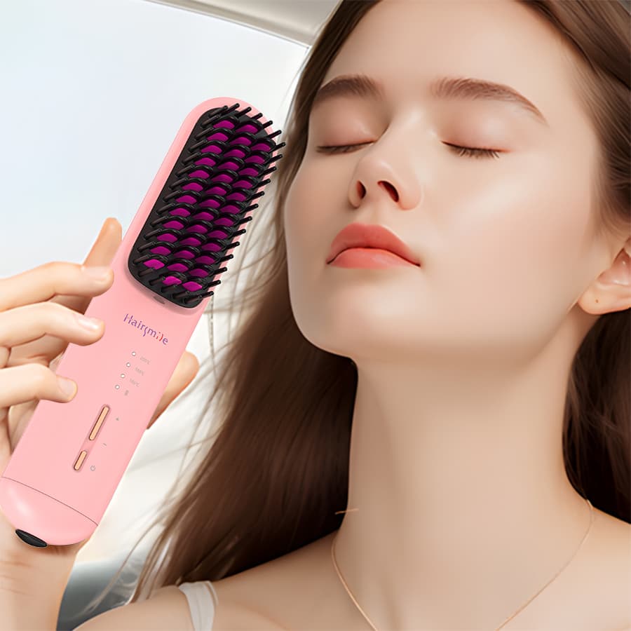 Portable USB Rechargeable Cordless Men Beard Hair Straightener Brush Mini Wireless 2 In 1 Woman Hair Straightener Comb 5