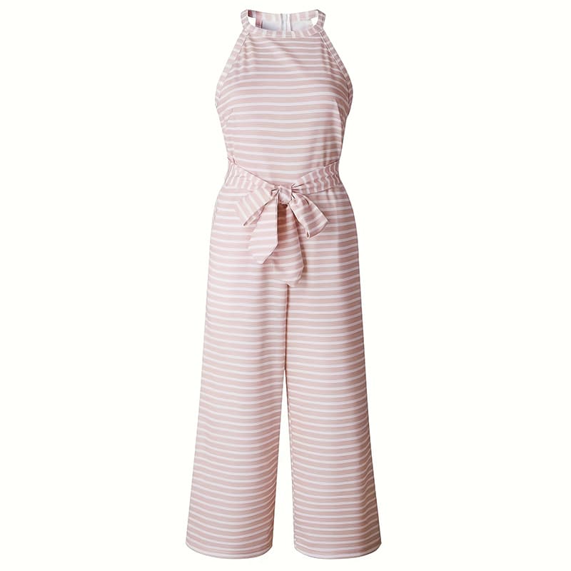 Womens Casual Striped Jumpsuits Summer Cap Sleeve Wide Leg Jumper Romper Button Down Travel Beach Outfits 5