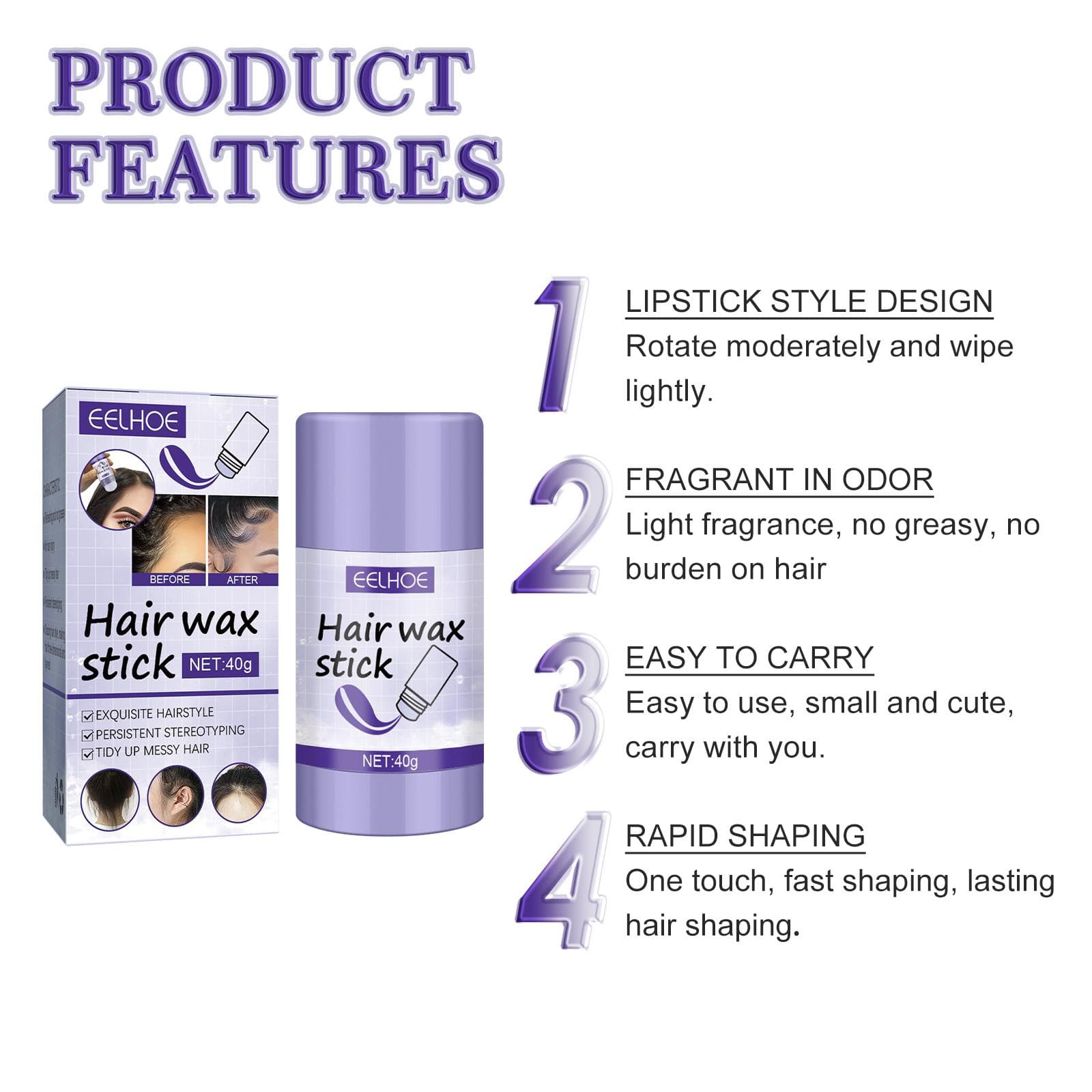 EELHOE Hair Wax Stick Broken Hair Polishing Hair Wax Stick Small Broken Hair Hair Finishing Broken Hair Styling Cream Haircare Gel Haircare 5