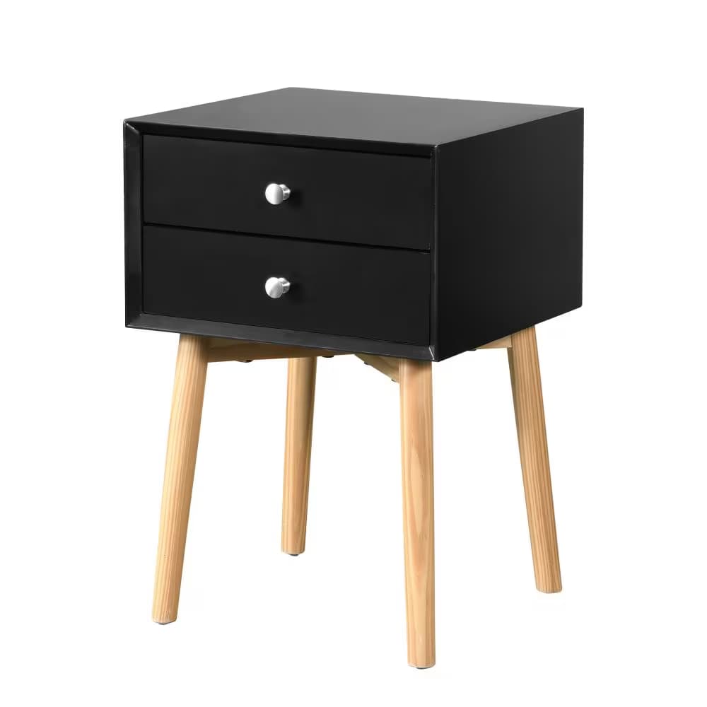 Side Table,Bedside Table With 2 Drawers And Rubber Wood Legs, Mid-Century Modern Storage Cabinet For Bedroom Living Room 5