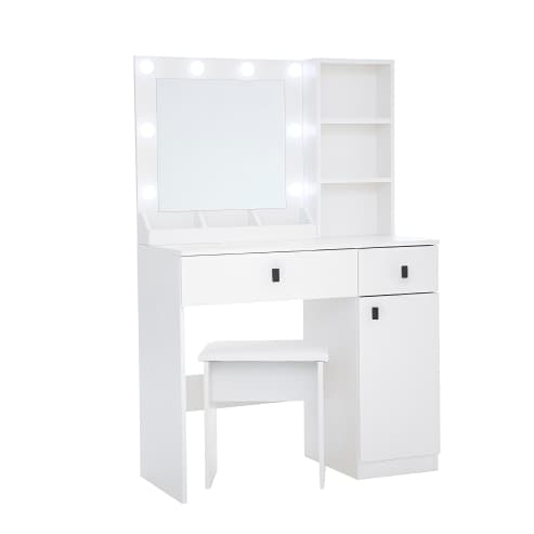 Vanity Desk With Lights, Vanity Set With Mirror, Makeup Vanity Desk With Large Drawers  Three Level Storage Dreeser, VanitysVanities With 3 Lights Brightness Adjustable For Bedroom, White 4