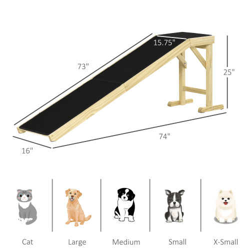 PawHut Dog Ramp For Bed, Pet Ramp For Dogs With Non-Slip Carpet And Top Platform, 74 X 16 X 25, Natural 3