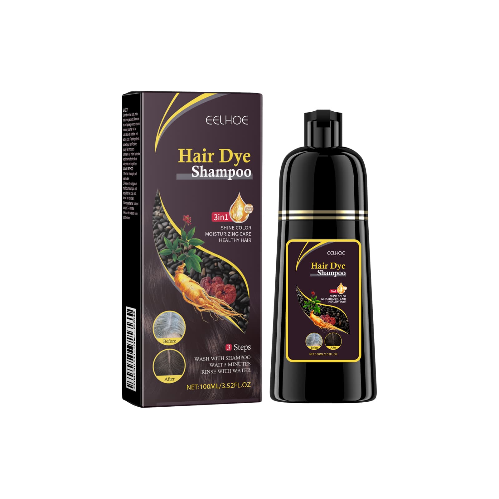 EELHOE Black Hair Shampoo Polygonum Multiflorum Essence Moisturizing, Cleaning, Repairing, Black And Soft Hair Shampoo 2