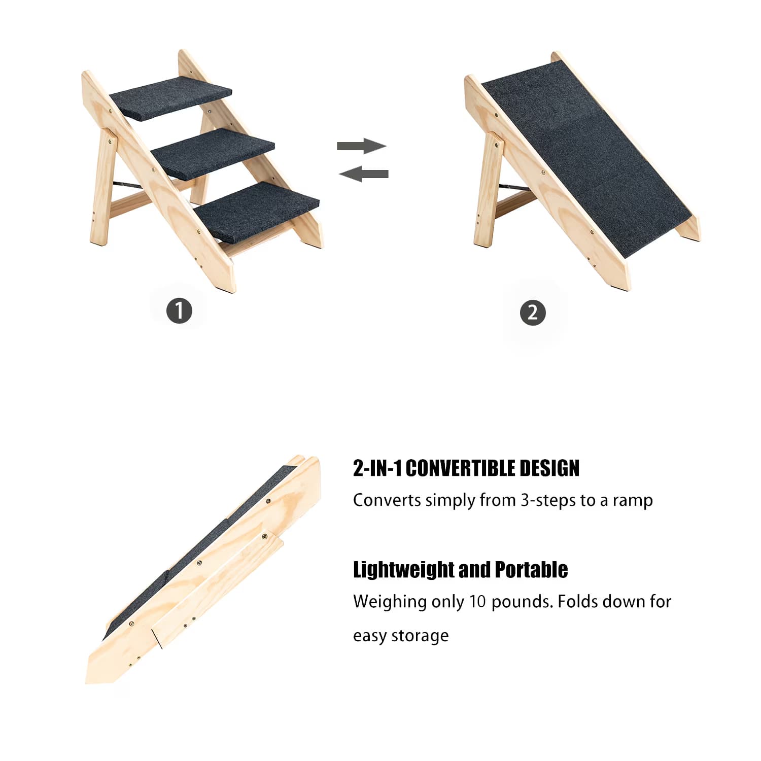 Wood Pet Stairs Pet Steps  Foldable 3 Levels Dog Stairs  Ramp Perfect For Beds And Cars Portable Dog Cat Ladder Up To 110 Pounds 3