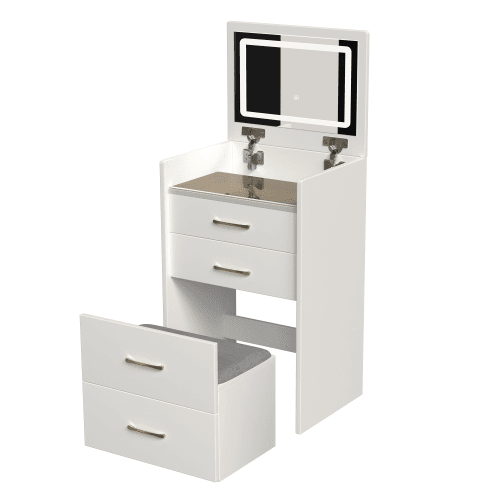3 In 1 Vanity Desk With Open Top Mirror,Small Make Up Vanity Set With Visible Glass Desktop,Compact Makeup Vanity With 3 Drawers,Dressing Table For Bedroom 3