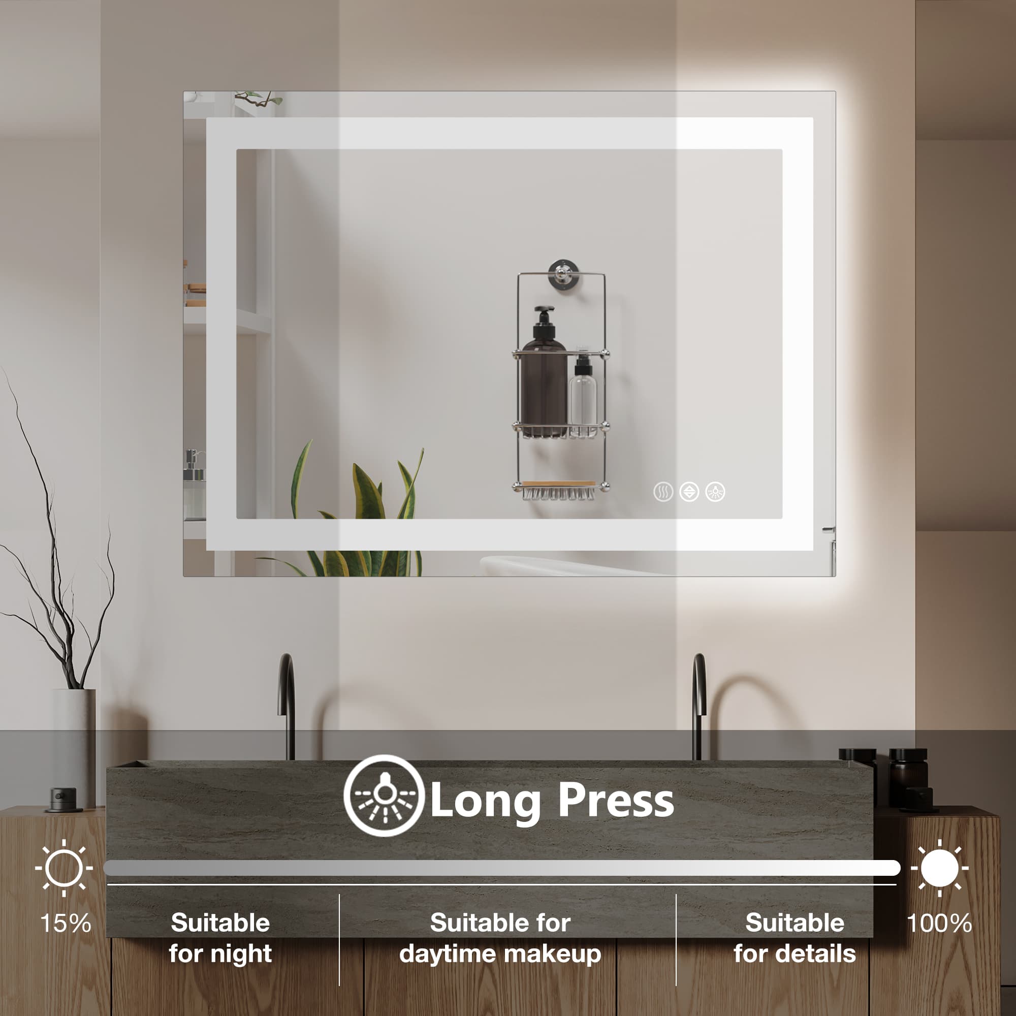 Anti-fog LED Bathroom Mirror With Dual Light Source And Three Lighting Modes 5