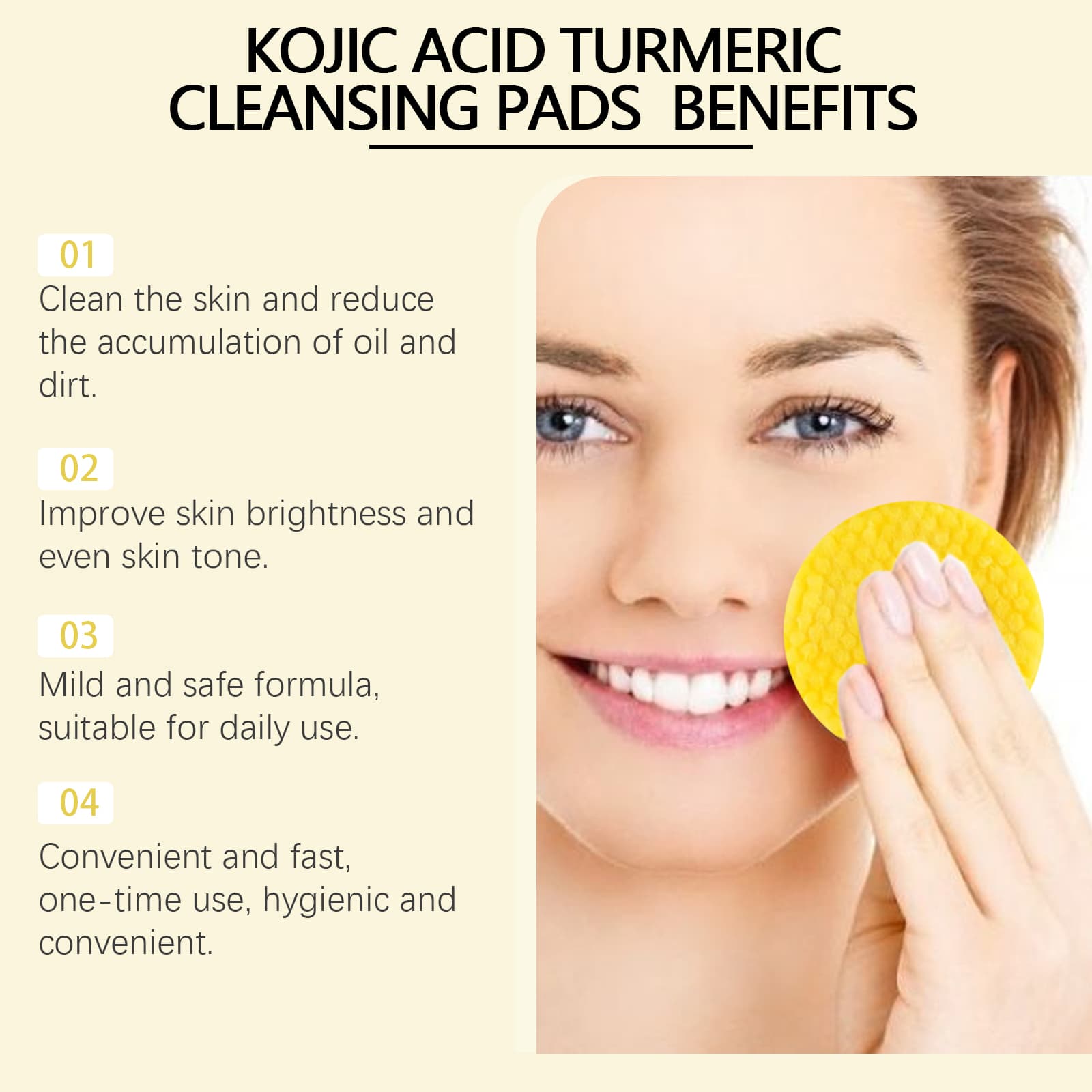 HOYGI Turmeric Acid Cleansing Pad Face Skin Pore Cleansing Makeup Remover Gentle Exfoliating Cleansing Pad 5