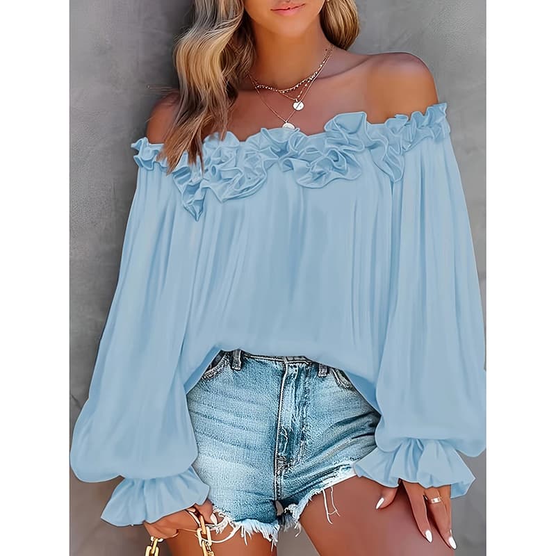 Women's Summer Off Shoulder Top Ruffle Long Sleeve Blouse Casual Loose Shirts 5