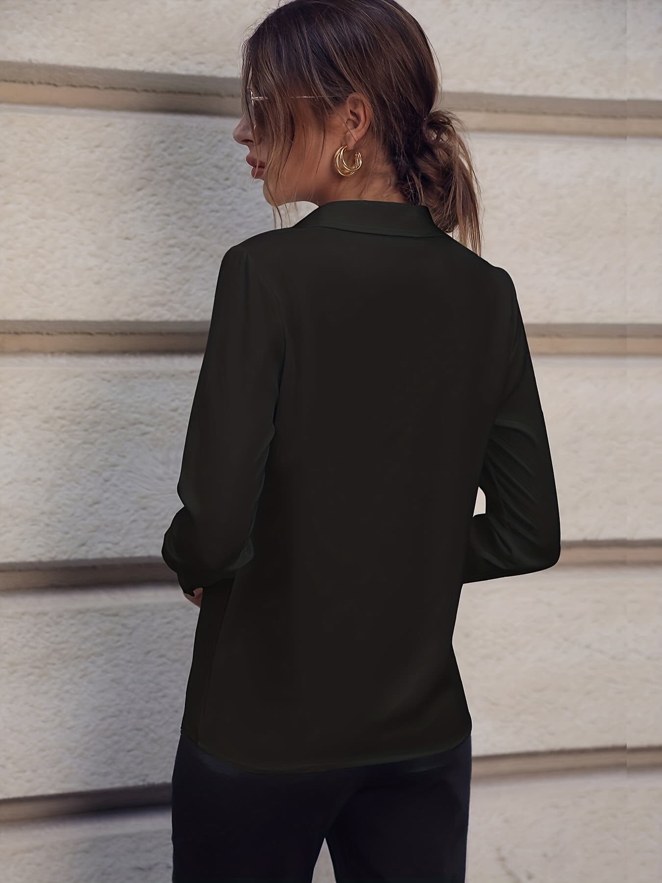 Fashionable Elegant Business Style Long Sleeve Shirt With Pearl Button 2
