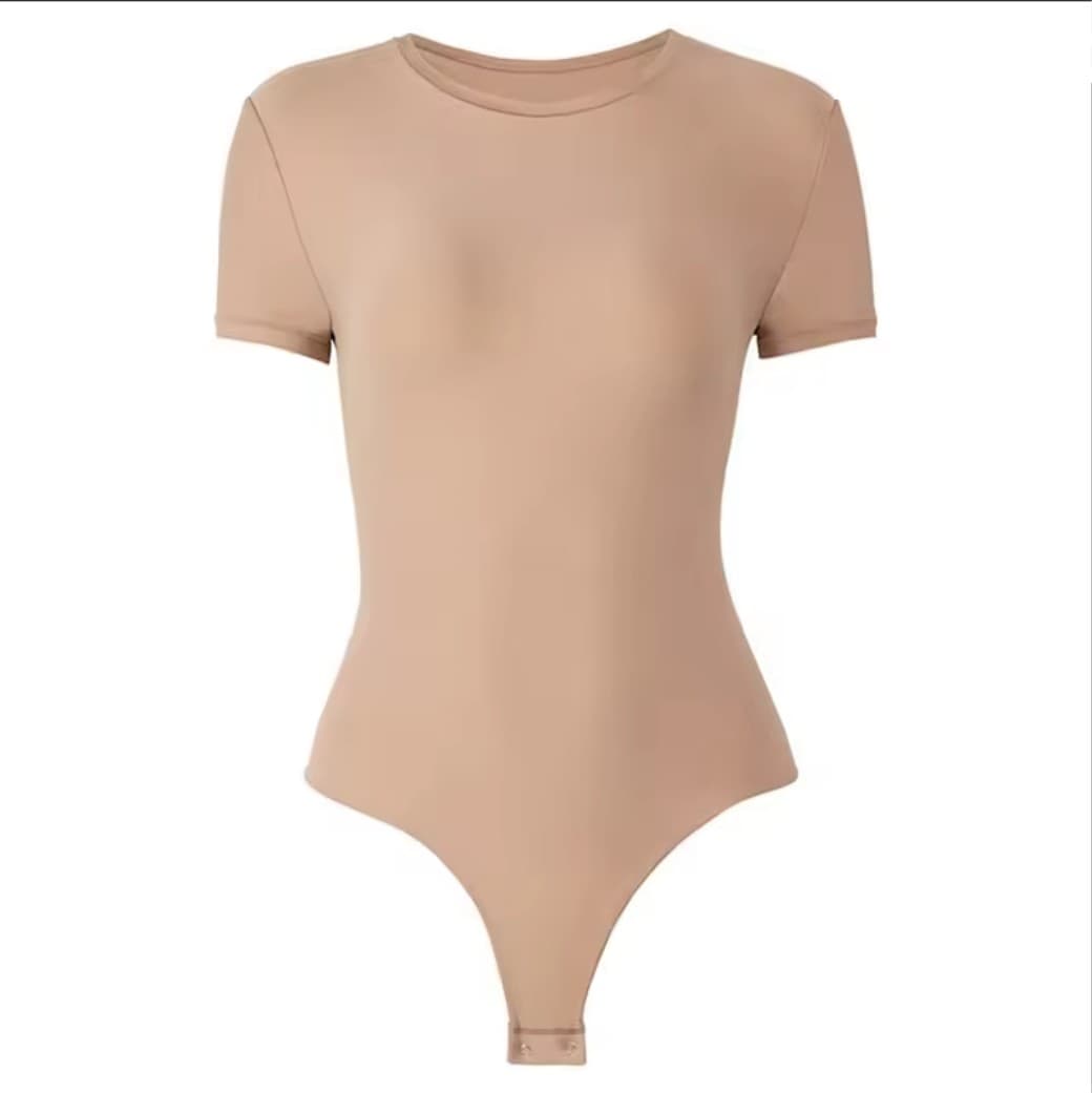 USA Warehouse Shipping Going Out T Shirt Tops Second-skin Feel Recycle Shapewear Crew Neck Short Sleeve Bodysuit For Women 2