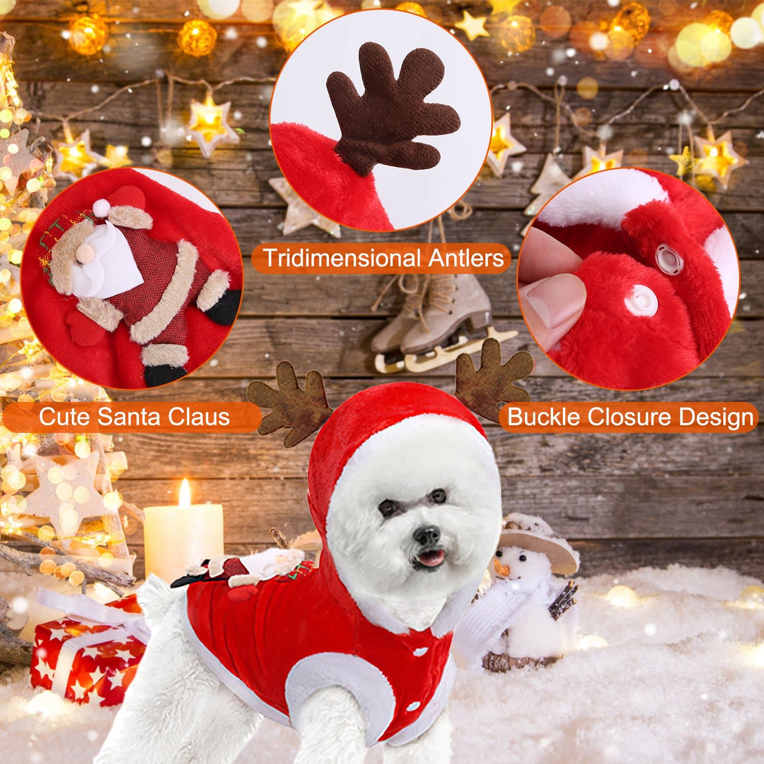 1Pc Pet Christmas Clothes Santa Claus Reindeer Antlers Costume Winter Outfit New Year Coat For Small Medium Dogs Cats 4