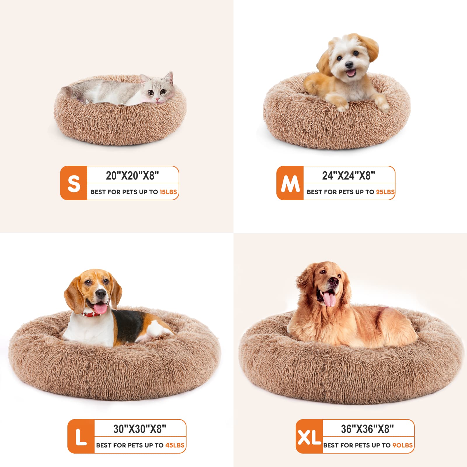 24 Inch Anti-Slip Round Fluffy Plush Faux Fur Cat Bed, Fits Up To 25 Lbs Pets 3