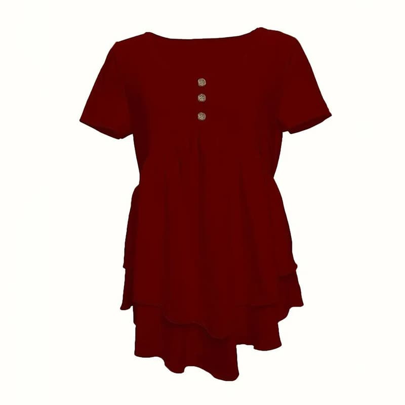 Women's Solid Color Button Front Tunic Top Casual Loose Fit Crew Neck Summer Blouse T-Shirt 4