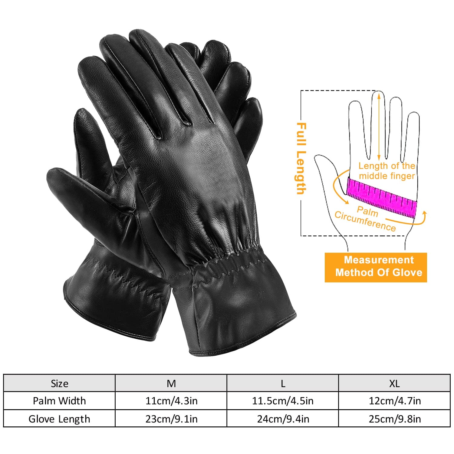 1Pair Unisex Black Leather Gloves Winter Warm Windproof High Quality Soft Gloves Outdoor Cycling Skiing Running Motorbike Gloves 3