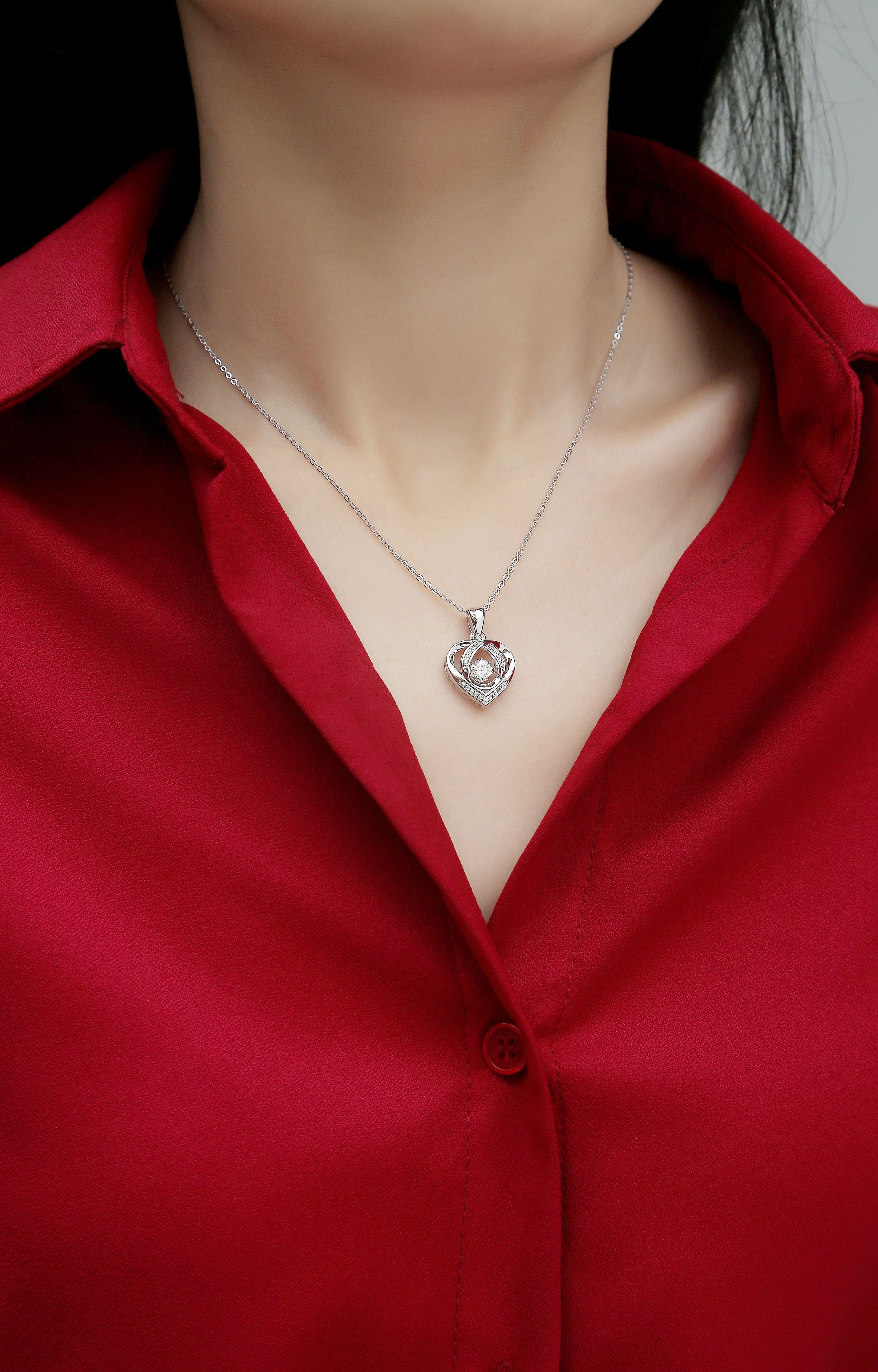 1Heart To Have Your Luxurious Fashion Diamond Pendant Necklace Set With Mosan Diamond Silver Ornaments Prohibit Tk Sales 4