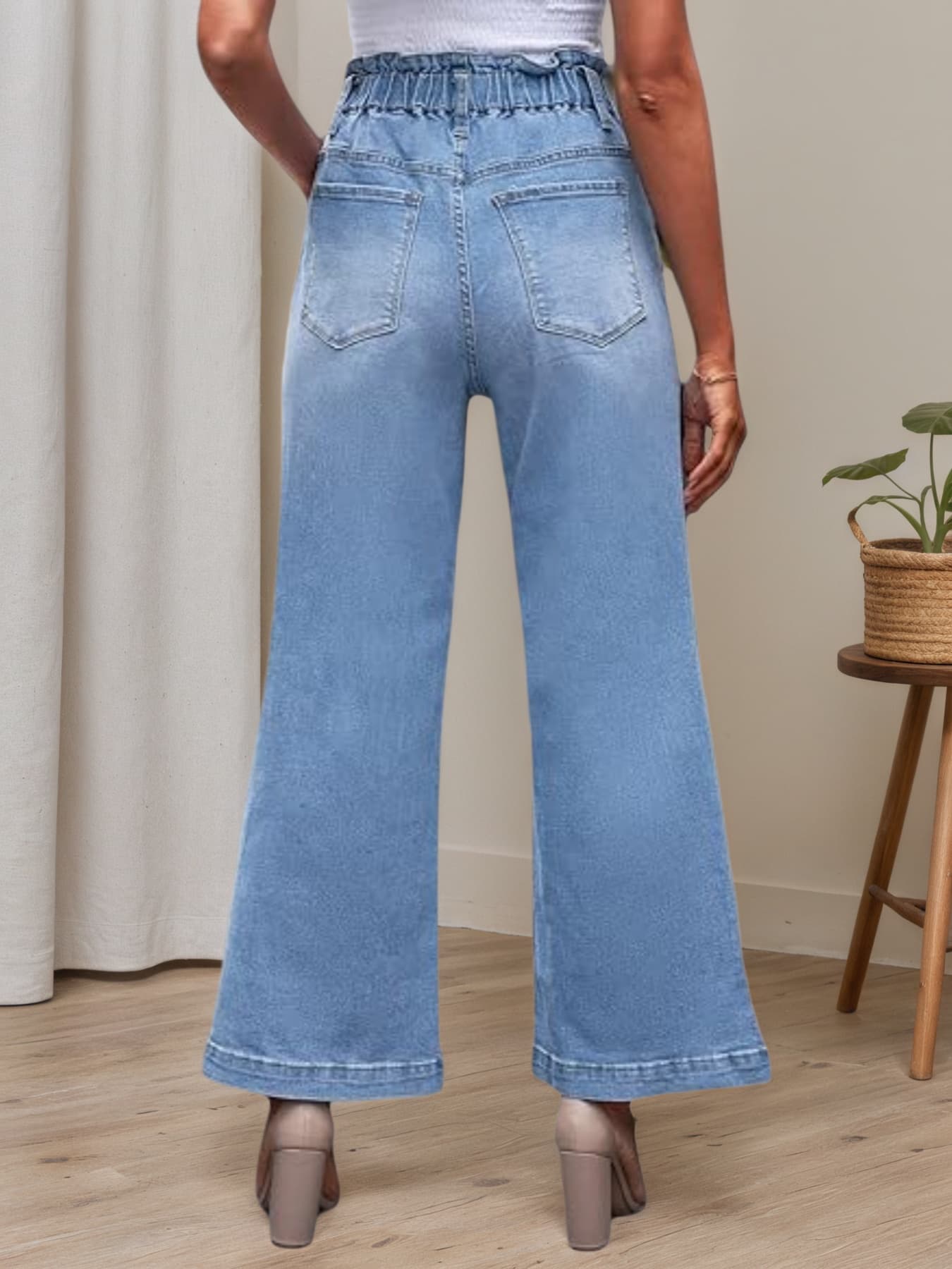 New Women’s Wide Leg Jeans Elastic High Waist Elastic Waist Bellbottom Pants Loose Y2K Pants 3