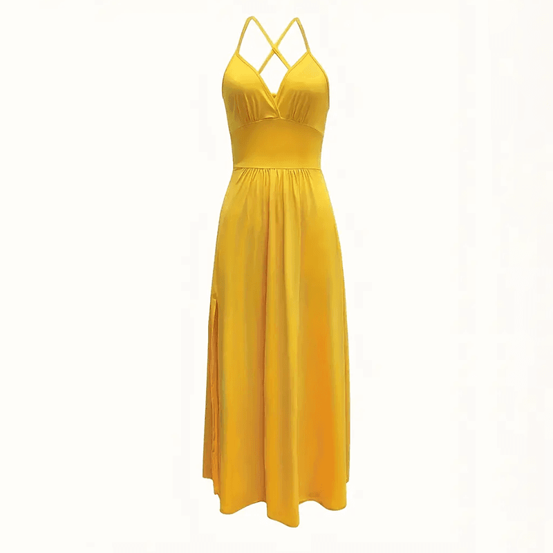 Women's Sexy Deep V Neck Maxi Dress Spaghetti Strap Sleeveless Backless High Slit Long Dress 2