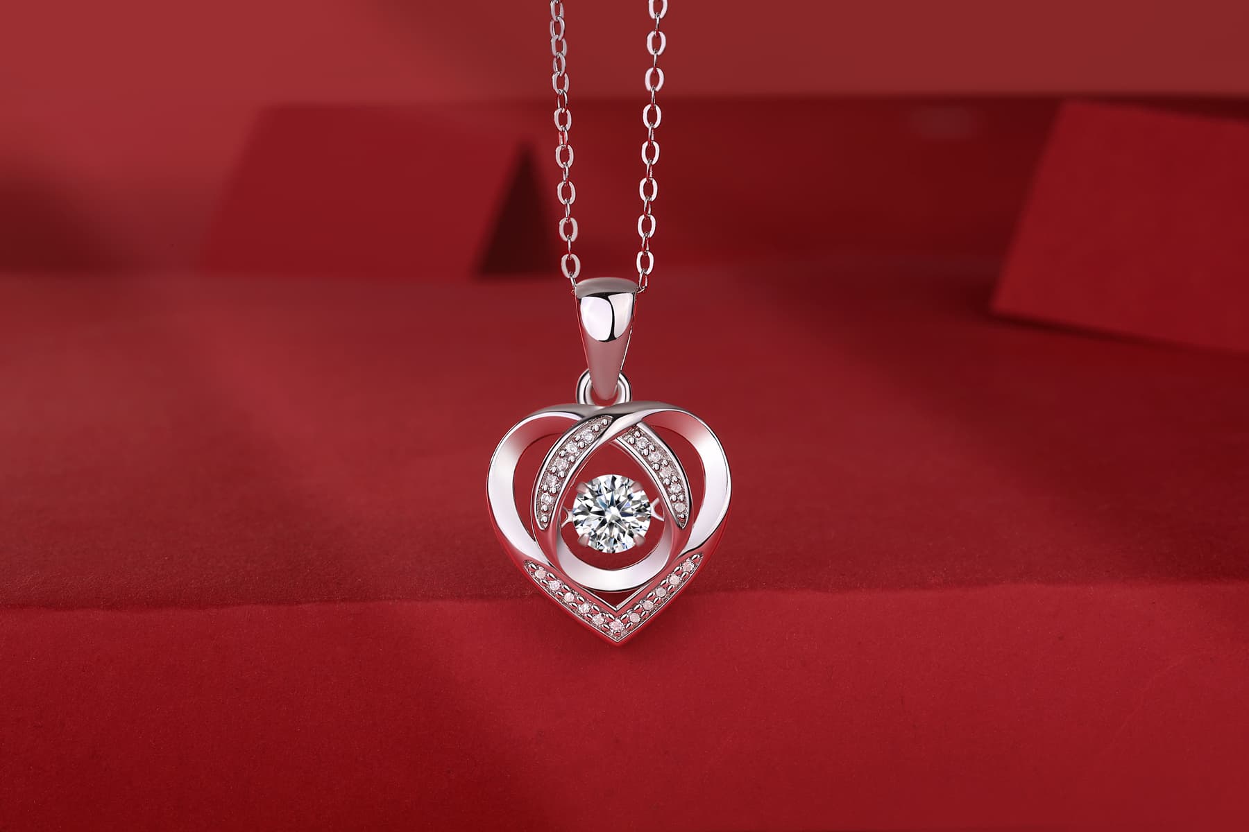 1Heart To Have Your Luxurious Fashion Diamond Pendant Necklace Set With Mosan Diamond Silver Ornaments Prohibit Tk Sales 5