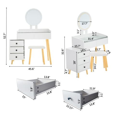 Dressing Table With LED Lights Glass Top Dressing Table With Extendable Side Table 5 Drawers Dressing Table With Mirror And Stool For Bedroom 5