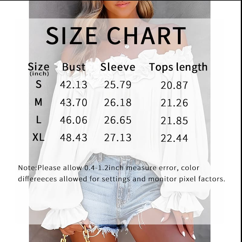 Women's Summer Off Shoulder Top Ruffle Long Sleeve Blouse Casual Loose Shirts 4