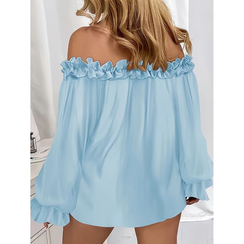 Women's Summer Off Shoulder Top Ruffle Long Sleeve Blouse Casual Loose Shirts 2