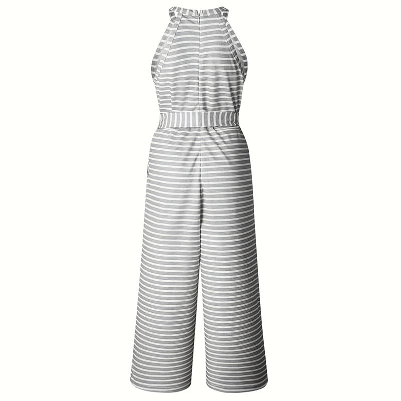 Womens Casual Striped Jumpsuits Summer Cap Sleeve Wide Leg Jumper Romper Button Down Travel Beach Outfits 3