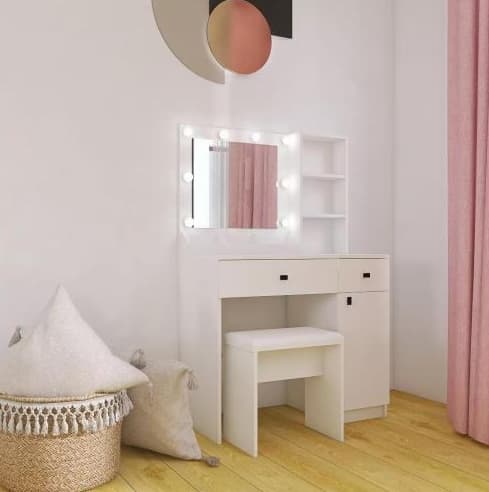 Vanity Desk With Lights, Vanity Set With Mirror, Makeup Vanity Desk With Large Drawers  Three Level Storage Dreeser, VanitysVanities With 3 Lights Brightness Adjustable For Bedroom, White 3