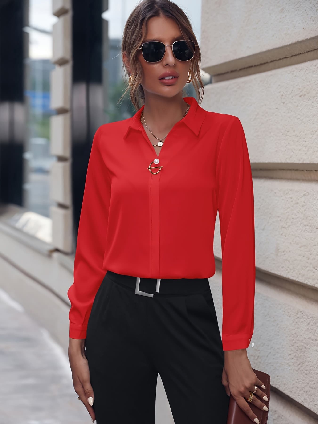 Fashionable Elegant Business Style Long Sleeve Shirt With Pearl Button 5