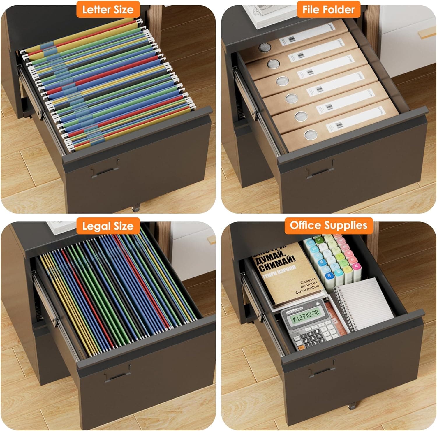 2 Drawer Mobile File Cabinet, Metal Under Desk Cabinet With Lock Name Card Holder For Office Home, Legal Letter Size, Assembly Required 2