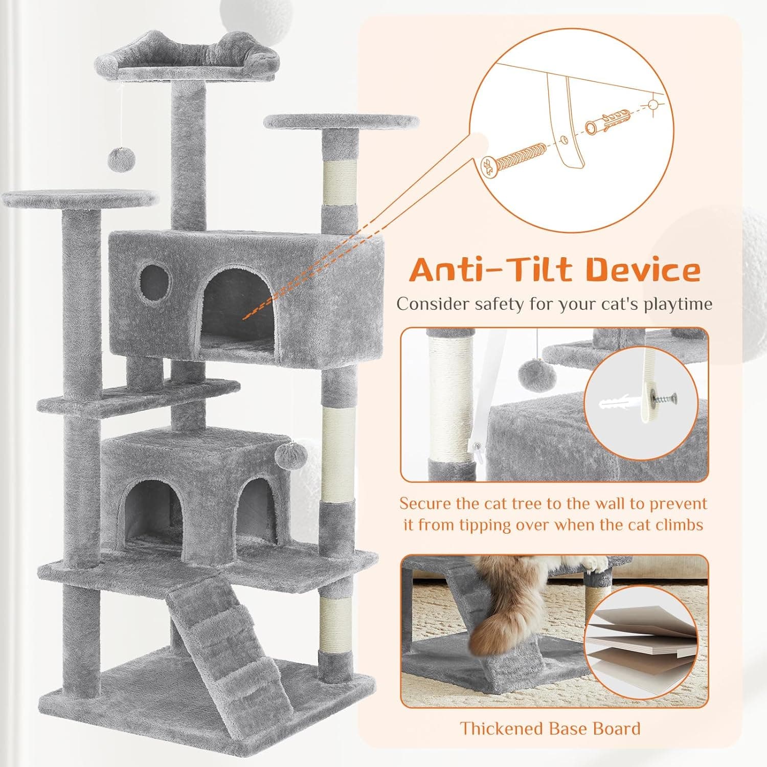 54 -Cat Tree Tower - Multi-level With Sisal Grab Post, Indoor Apartment With Ladder, Plush Toys, Rest And Play 2