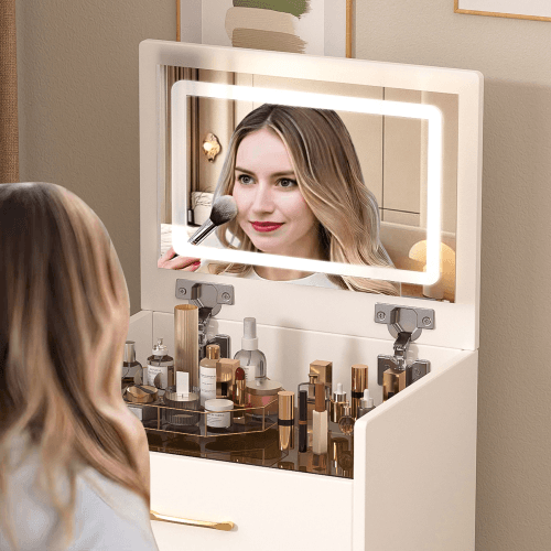 3 In 1 Vanity Desk With Open Top Mirror,Small Make Up Vanity Set With Visible Glass Desktop,Compact Makeup Vanity With 3 Drawers,Dressing Table For Bedroom 2