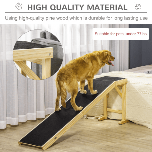 PawHut Dog Ramp For Bed, Pet Ramp For Dogs With Non-Slip Carpet And Top Platform, 74 X 16 X 25, Natural 4