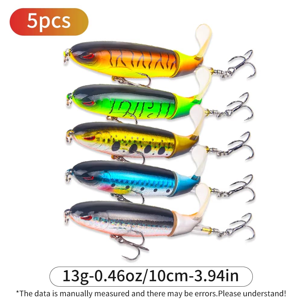 5pcs 1set 13g 10cm Top Water Pencil Fishing Lure Hard Bait With Floating Rotating Tail For Bass Trout Freshwater Saltwater 4