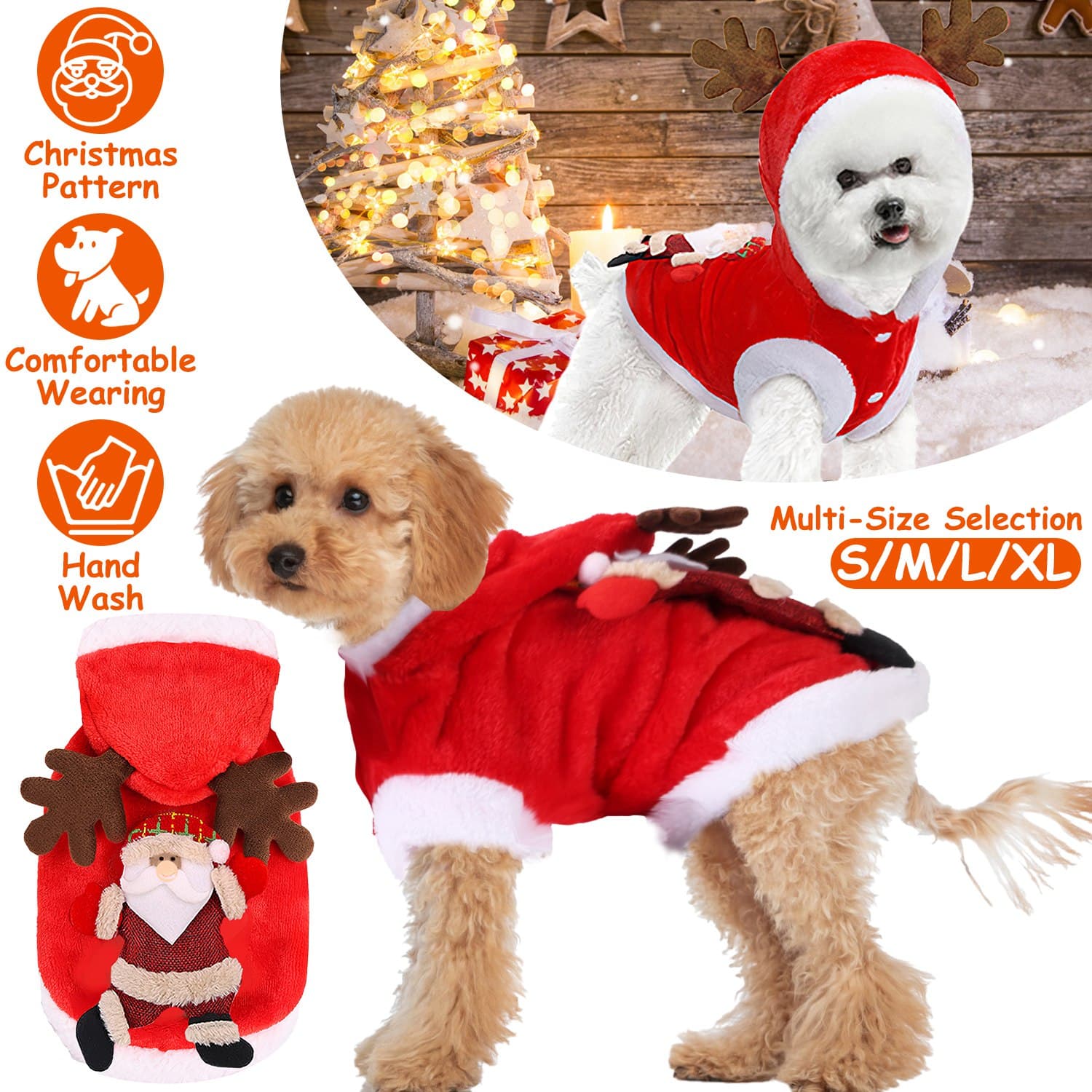 1Pc Pet Christmas Clothes Santa Claus Reindeer Antlers Costume Winter Outfit New Year Coat For Small Medium Dogs Cats 5