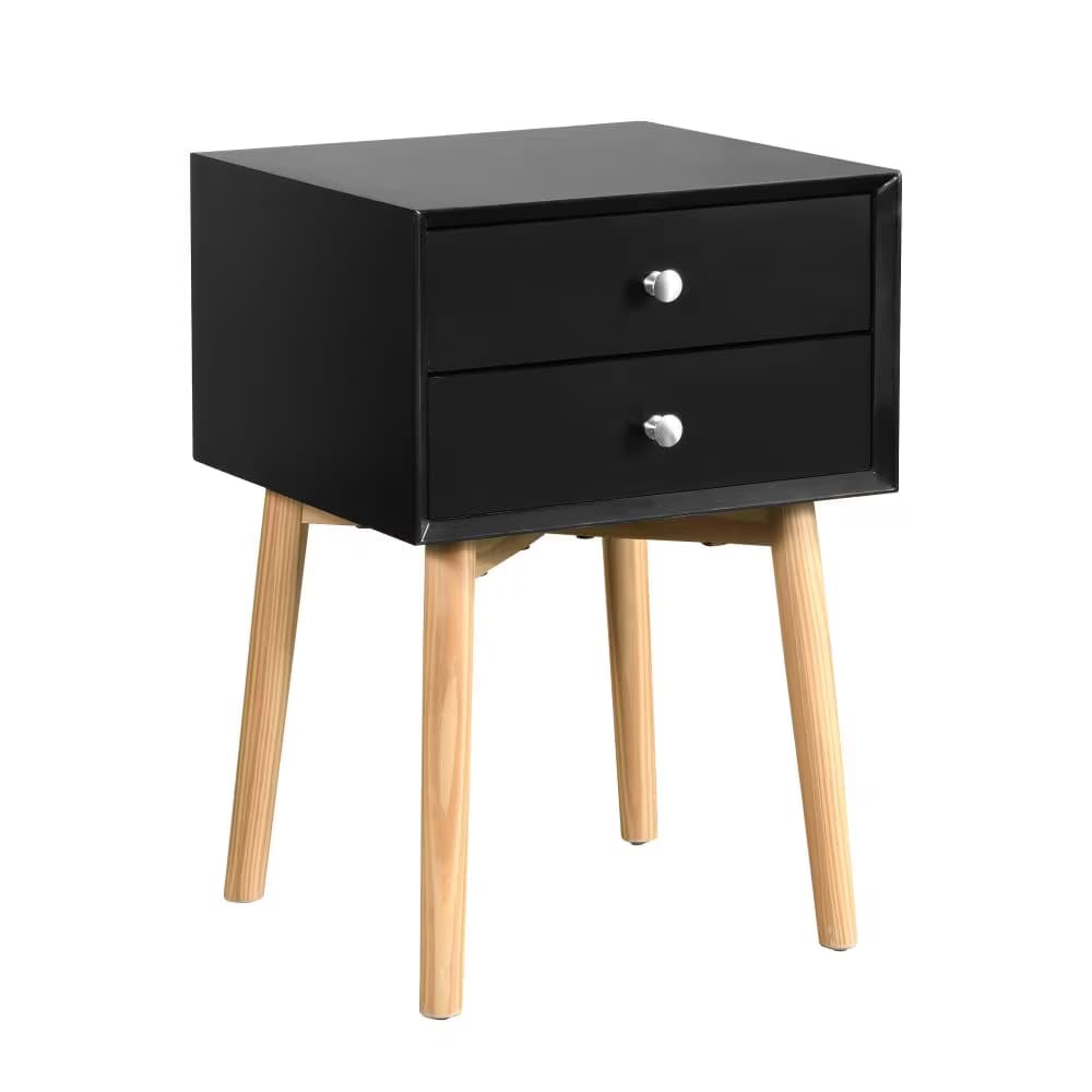 Side Table,Bedside Table With 2 Drawers And Rubber Wood Legs, Mid-Century Modern Storage Cabinet For Bedroom Living Room 4