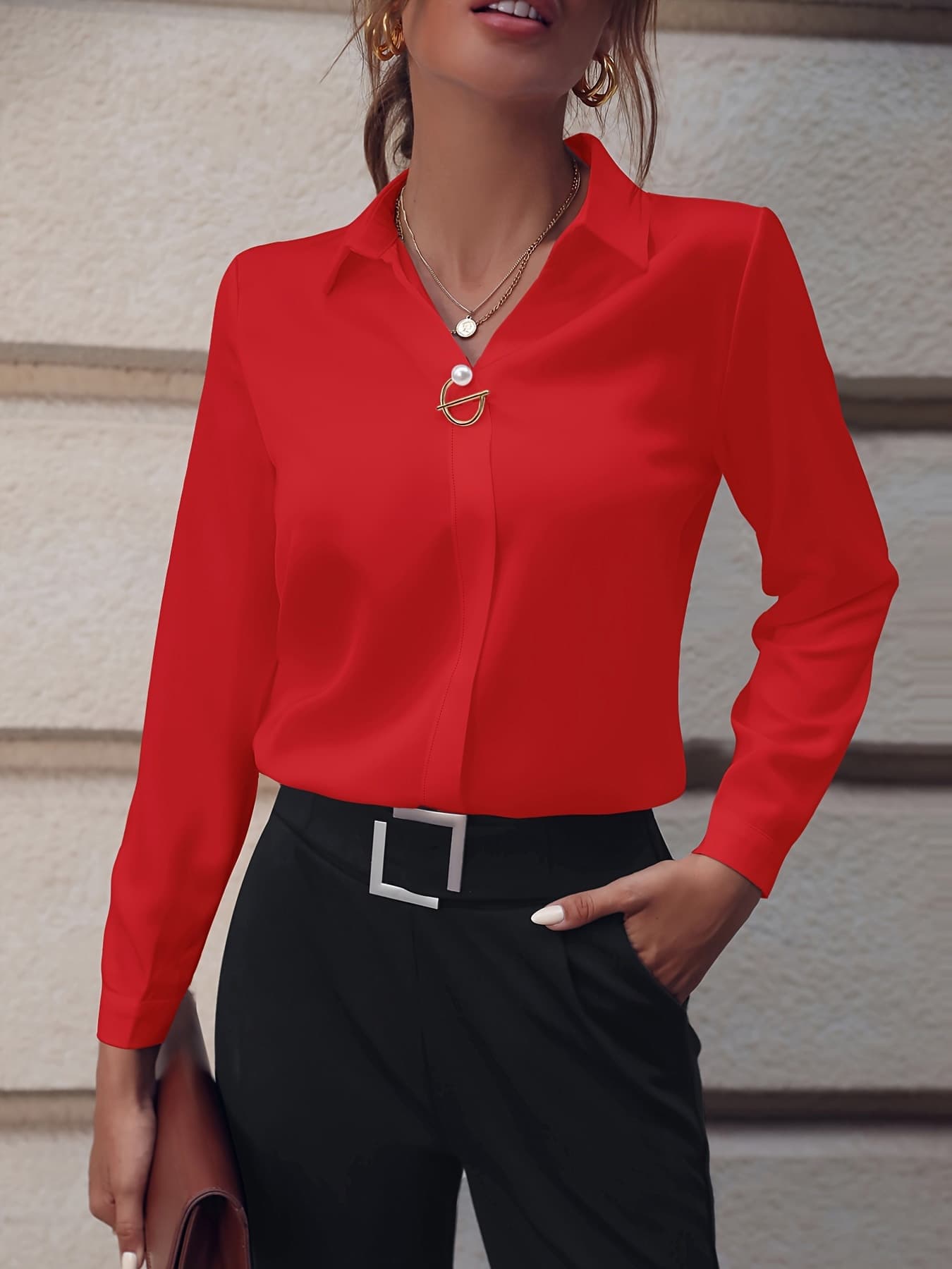 Fashionable Elegant Business Style Long Sleeve Shirt With Pearl Button 4