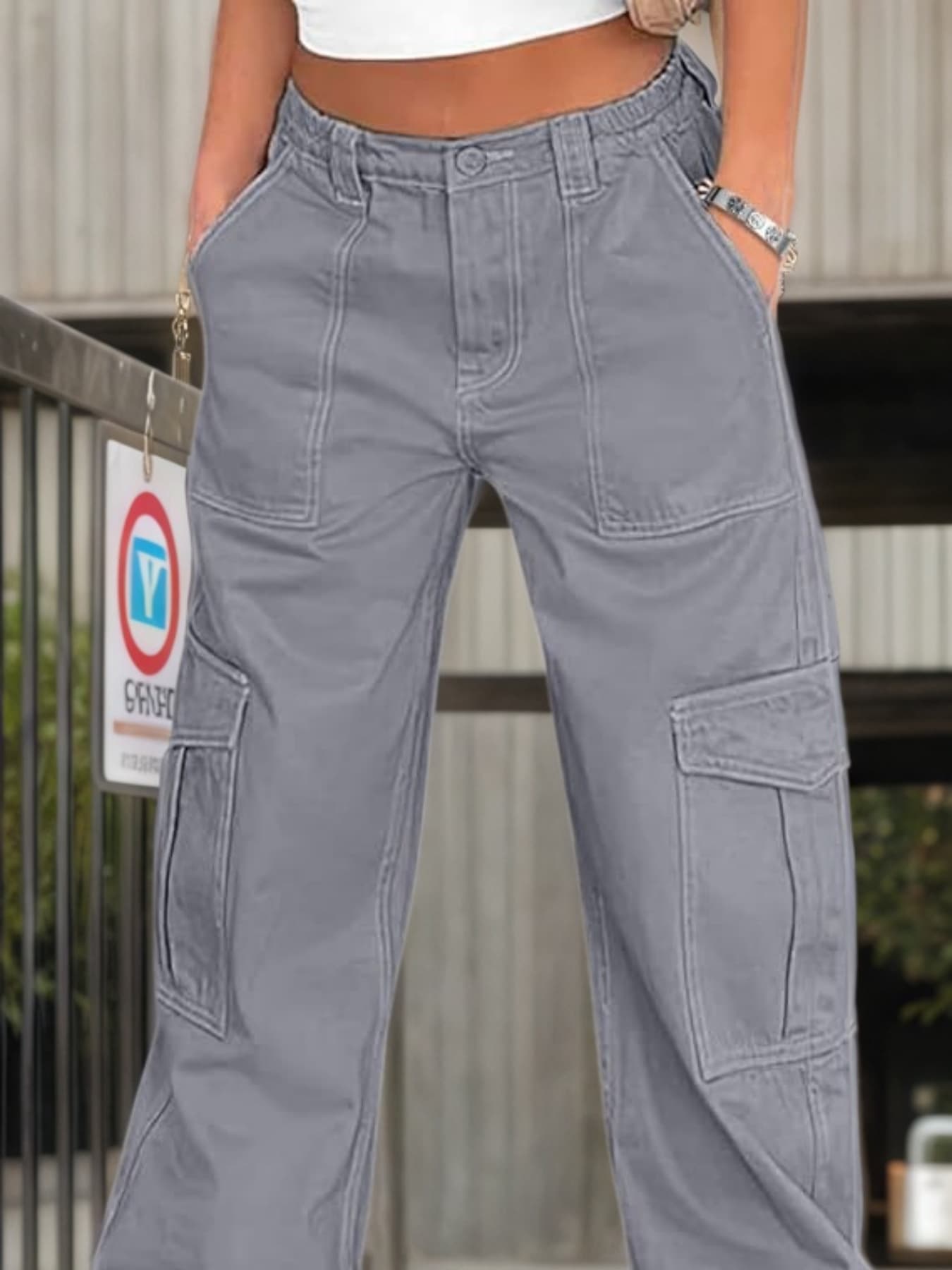 New Women’s Work Pants High Waisted Casual Pants Loose Elastic Wide Leg Y2K Streetwear With 6 Pockets