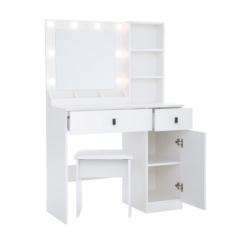 Vanity Desk With Lights, Vanity Set With Mirror, Makeup Vanity Desk With Large Drawers Three Level Storage Dreeser, VanitysVanities With 3 Lights Brightness Adjustable For Bedroom, White