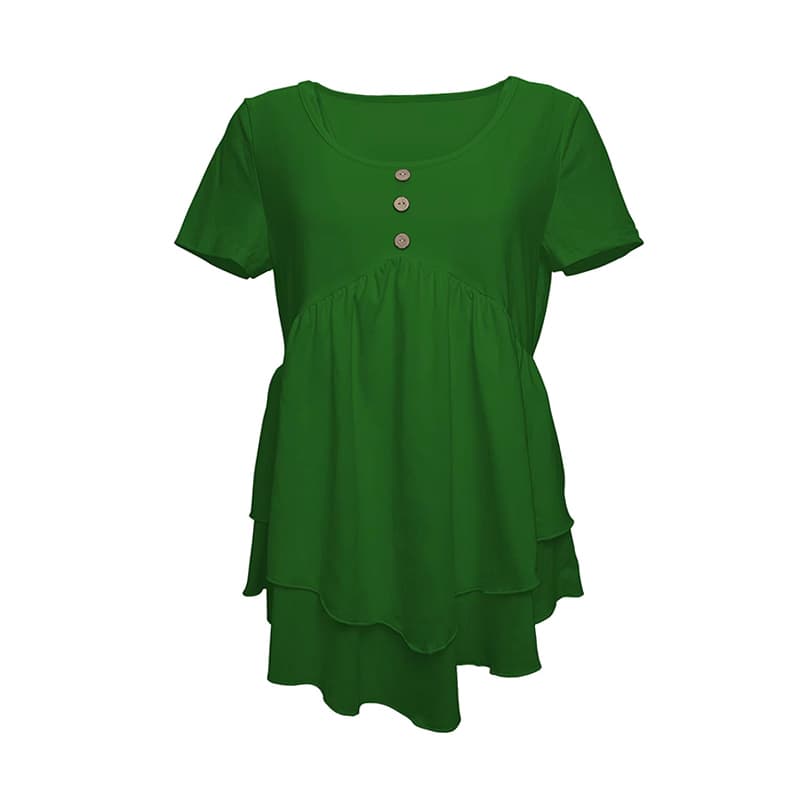 Women's Solid Color Button Front Tunic Top Casual Loose Fit Crew Neck Summer Blouse T-Shirt