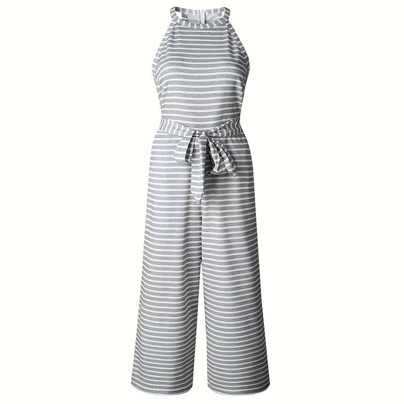 Womens Casual Striped Jumpsuits Summer Cap Sleeve Wide Leg Jumper Romper Button Down Travel Beach Outfits